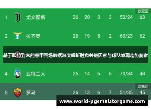 基于即将到来的意甲赛场数据深度解析胜负关键因素与球队表现走势洞察